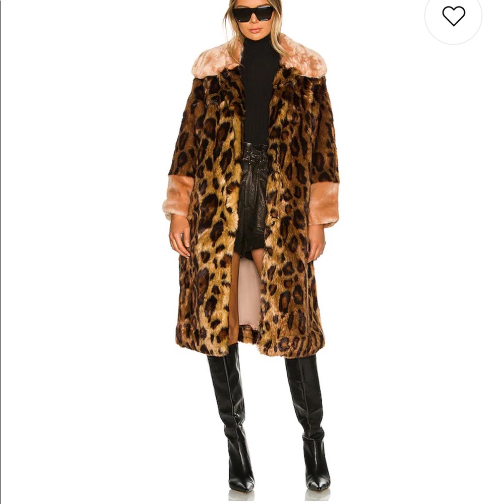 Unreal Fur Express Faux Fur Coat Leopard and Peach Sz Small NWT